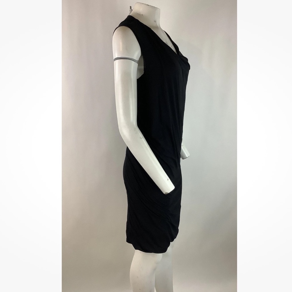 3.1 Phillip Lim Sz M Sheath Ruched Cocktail Dress Black 100% Cotton V Neck - Picture 2 of 5